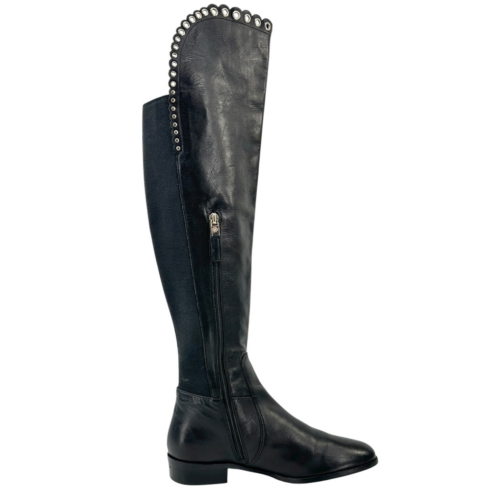 LK Bennett Black Leather Grommet Detail Over the Knee Flat Tall Riding Boots - Picture 8 of 14